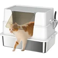 PawHut Katzenklo Edelstahl mit Deckel XL Katzentoilette mit Schaufel, Pedal