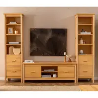 AEA Beige Wohnzimmer Garnitur RTV-Ständer 2x Holz Vitrinen 3tlg