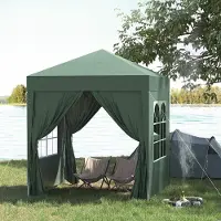 SUGIFT Faltpavillon 2x2m, Bierzelt, 4 abnehmbare Seitenwände, Metallrahmen, Oxford-Stoff | Dunkelgrün | UV-Schutz, wasserabweisend