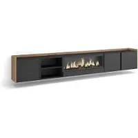 Skraut Home TV-Möbel Holzeffekt schwarz eiche 315x35x50cm Kamin mit Feuereffekt