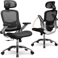 COMHOMA Bürostuhl, ergonomischer schreibtischstuhl mit Mesh, 2D-Kopfstütze, 4D-Armlehnen, Hohe Rückenlehne mit Wipp- & Feststell 90-125°,180 kg Schwar