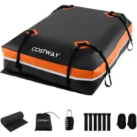 Costway Dachbox Auto, 600L Dachkoffer wasserdicht, Gepäckbox mit Anti-Rutsch-Matte, 6 Türhaken, Schloss & Tragetasche, tragbare Dachtasche XXL Orange