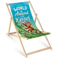 AllBags Holz Liegestuhl klappbar „World Around the Corner Monkey“ – Gartenstuhl Relaxstuhl Sonnenliege Balkon Terrasse Tiermotiv