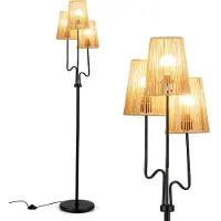 Costway Stehlampe 175cm, 3 flammige Stehleuchte mit Metallsockel, Papiergeflecht Lampenschirm, 3 E27-fassungen & Fußschalter, Leselampe Wohnzimmer