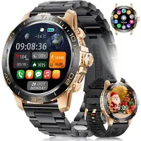Lige Smartwatch Herren, 800mAh Akku, 1,43” AMOLED Business Smartwatch mit Telefonfunktion, Herzfrequenz, Schlaf, SpO2, 200+ Sportmodi, IP68 Wasserdicht Fitnessuhr für Android iOS, Schwarz auf Gold