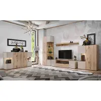 Lomadox Wohnzimmer Komplett Set mit LED-Beleuchtung in Eiche mit Beige, 5-teilig - CARRICA-164