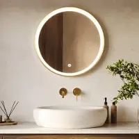 LOMAZOO Badezimmerspiegel 60 cm - Goldrahmen - Rund - Mit Beleuchtung
