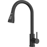 OEM Drehbarer Küchenhahn, Hochdruck-Küchenhahn mit Dusche, Küchenhahn mit 3 Sprühstellen, 360° drehbarer Mischhahn, Küchenhahn, Edelstahl-Küchenhahn, schwarz