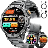 Lige Smartwatch Herren Militär, 1000mAH Großer Akku, 1,7”HD Großes Display mit Telefonfunktion, LED Taschenlampe Fitnessuhr mit 110+ Sportmodi, Herz-/Schlaftracking,IP68 Sportuhr iOS/Android,Grau