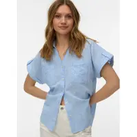 Vero Moda Kurzarmbluse "VMTHILDE SS SHIRT WVN NOOS" Baumwolle, Kurzarm mit Riegel, hinten etwas länger als vorn