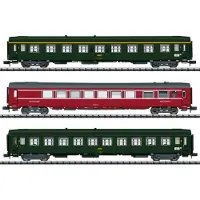 Minitrix 18219 N sæt med 3 stk. hurtigtogvogne Nice - Paris fra SNCF Klasse A9, spisevogn VRU. Klasse B10