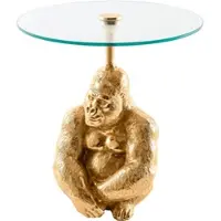 Invicta riess-ambiente Runder Beistelltisch KONG 50cm gold Metall Glas Affenfigur Gorilla Skulptur Couchtisch Tisch