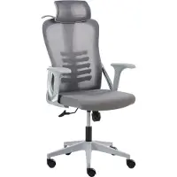 Beliani Bürostuhl Grau Mesh Stoff Ergonomisch Verstellbare Kopfstütze Höhenverstellbar Drehbar Neigbar mit Armlehnen Schreibtischstuhl Homeoffice