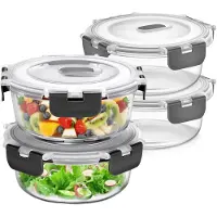 Unyqoos 4er-Set runde Vorratsgläser 640 ml – luftdichte Schraubdeckel, Borosilikatglas, mikrowellen- & spülmaschinenfest, BPA-frei