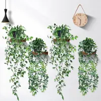 Unyqoos Set – 4 hängende, realistisch wirkende Kunstpflanzen | 2 Mandarinen & 2 Eukalyptus, 65–80 cm, schwarze Töpfe, pflegefrei, Innen & Außen