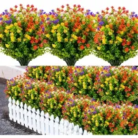 Unyqoos Wetterfeste Kunstblumen-Bundel 10er-Set – ca. 35 cm, UV- & wasserbeständig, 5 Farben, je Bundel 7 biegbare Stiele & 21 lebensechte Blüten, Innen/Außen