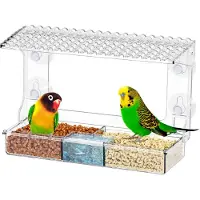 Unyqoos Transparentes Vogelfutterhaus – Fenster‑Futterstation mit 3 Fächern & 4 starken Saugnäpfen, UV‑beständiges Acryl zum Beobachten von Vögeln