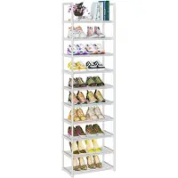 Unyqoos Slim Schuhregal – platzsparende Aufbewahrung mit 10 verstellbaren Ebenen, Metallrohre & verstärkte PP‑Verbinder, modular, inkl. Hammer