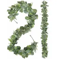 Unyqoos 2er-Set künstliche Eukalyptus‑Girlanden – realistische grüne Deko‑Girlanden aus wasser‑ & UV‑beständigem Kunststoff, handgefertigt