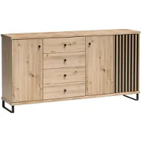 Masseno Kommode ALMERIA 182,7 cm Sideboard mit 4 Schubladen und 2 Türen für Wohnzimmer Schlafzimmer Modern 182,7x40,6x85,4 cm Eiche Artisan