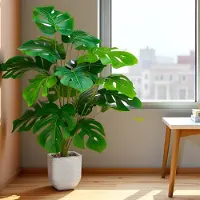 Unyqoos Künstliche Pflanze 70 cm – realistisch, aus hochwertigem Kunststoff, pflegeleicht, stabiler Topf mit Dekosteinen & biegsamen Drahtstielen