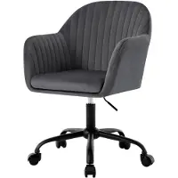 Markenlos Ergonomischer Schreibtischstuhl, höhenverstellbarer Bürostuhl für Homeoffice, Schminkstuhl mit Armlehnen, Drehstuhl mit Rollen, Samtbezug und Metallrahmen, belastbar bis 150 kg, Dunkelgrau