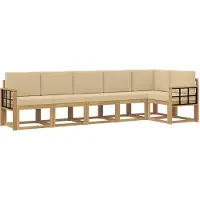vidaXL Outdoor-Sofagarnitur 6 Stk. Weiß und Beige Polyester