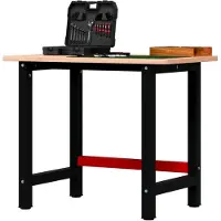 Markenlos Robuste Werkbank aus Buchenholz mit großem Arbeitsbereich - Schwarz und Rot - 100 x 60 x 81,5 cm - Für Heimwerker und Reparaturarbeiten