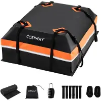 Costway Dachbox Auto, 450L Dachkoffer wasserdicht, Gepäckbox mit Anti-Rutsch-Matte, 6 Türhaken, Schloss & Tragetasche, tragbare Dachtasche Orange
