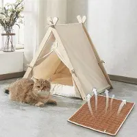 Markenlos Haustierzelt mit waschbarem Bett und Bamboomatte - 63 x 56,5 x 61 cm