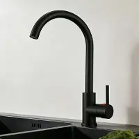 Aica Sanitär GmbH AICA Messingkern Küchenhahn - 38cm Hochbogen Einhandmischer 360° Schwenkbar Schwarz