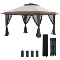 SUGIFT Faltpavillon Pop-Up, Partyzelt höhenverstellbar, 4 Netzwände Lüftungsdach, Beige | 392 x 392 x 283 cm | 3 Höhenstufen | Tragetasche mit Rollen
