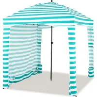 Goplus Sonnenzelt Strand, 183x183x240cm Strandzelt höhenverstellbar mit Abnehmbarer Seitenwand, 8 Sandsäcken & Tragetasche, Sonnenschutz für Camping Picknick Angeln