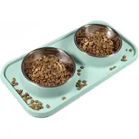 Unyqoos Erhöhter Katzen-Futter- und Wassernapf – 354 ml Edelstahlschalen, PP-Standfuß, Antirutsch‑Silikonpads, auslaufsicheres Design, Aquamarin