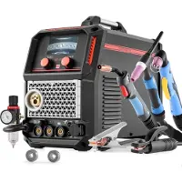 Vevor Schweißgerät 5-in-1 Kombi, Schneiden/WIG/MIG/Füllstoff-MIG/MMA, 50-A-berührungsloses Plasma- & 200-A-Synergic-Schweißgerät, 220-V-Alu-Impuls-MIG-Schweißgerät, kompatibel mit Spool Gun