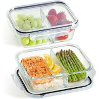 Unyqoos Glas-Frischhaltedosen 2er-Set – Meal-Prep-Boxen mit 2 Fächern, 1 L, 20×15×7 cm, luftdicht, ofen- & mikrowellengeeignet (ohne Deckel bis 200°C), BPA-frei