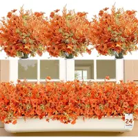 Unyqoos 24er-Set realistische Kunstblumen für den Außenbereich – Lavendel & Veilchen in warmen Orange‑Herbsttönen, wetterfest (Kunststoff & Seide, UV‑Schutz), flexible Drahtstiele