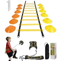 Unyqoos Fußball-Trainingsset mit 6 m Agility-Leiter und 12 Slalomkegeln – Komplettset für Koordination, Schnelligkeit und Wendigkeit, leicht tragbar