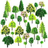 Unyqoos 55er Set bunte Miniatur‑Modellbäume 3–7 cm, flexibler Kunststoff – für Modellbau, Diorama- & Landschaftsdekoration