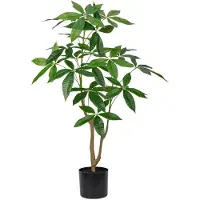 Unyqoos 90 cm künstliche Glückskastanie – naturgetreuer Deko-Kunstbaum mit ca. 105 Textil-Polyester-Blättern im Kunststofftopf für Zuhause & Büro
