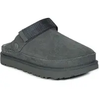 Ugg Damen Hausschuhe aus Schaffell, Grau, 4 cm Plateausohle, mit Klettverschluss