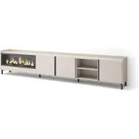 Skraut Home TV-Möbel Holzeffekt beige 315x35x61cm Kamin mit Feuereffekt XXL
