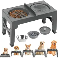 Unyqoos höhenverstellbare Futterstation für Hunde & Katzen – 8–31 cm, Anti‑Schling‑Napf, Wasser‑Management, Edelstahl‑Napf, klappbar, BPA‑frei