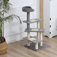 SUGIFT Kratzbaum 100 cm, Katzenturm mehrstöckig, Kletterbaum mit Sisalstämmen, Beige und Grau | 48,5 x 48,5 x 100 cm | 8,5 kg | bis 15 kg Belastbarkeit