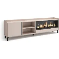 Skraut Home TV-Möbel Holzeffekt beige 212x35x61cm Kamin mit Feuereffekt XXL