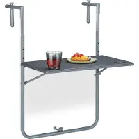 Relaxdays Balkonhängetisch klappbar, BxT: 59,5 x 60 cm, 3-fach höhenverstellbar, 2 Getränkehalter, Geländertisch, grau