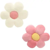 Unyqoos Blütenförmiges Plüsch-Sitz- & Bodenkissen, 2er-Set 40 x 40 cm, Plüsch mit PP-Baumwolle, Rosa/Weiß – Dekokissen für Zuhause & Auto