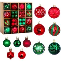 Unyqoos 44-teiliges Set rote Weihnachtskugeln & Sternhänger, verschiedene Größen, glänzend & matt, robustes Kunststoff, inkl. Haken – Innen & Außen