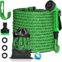 Unyqoos Flexibler Gartenschlauch‑Set – bis 3× verlängerbar, 7‑in‑1 Sprühdüse, bis 10 bar, Polyester/Latex, 1/2 & 3/4 Zoll Adapter, Aufbewahrungstasche