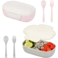 Unyqoos Lunchbox-Set 2er (2×400 ml) – rosa & grau, BPA-freier Kunststoff, inkl. Besteck (Gabel & Löffel), mit Klickverschluss, spülmaschinenfest, stapelbar